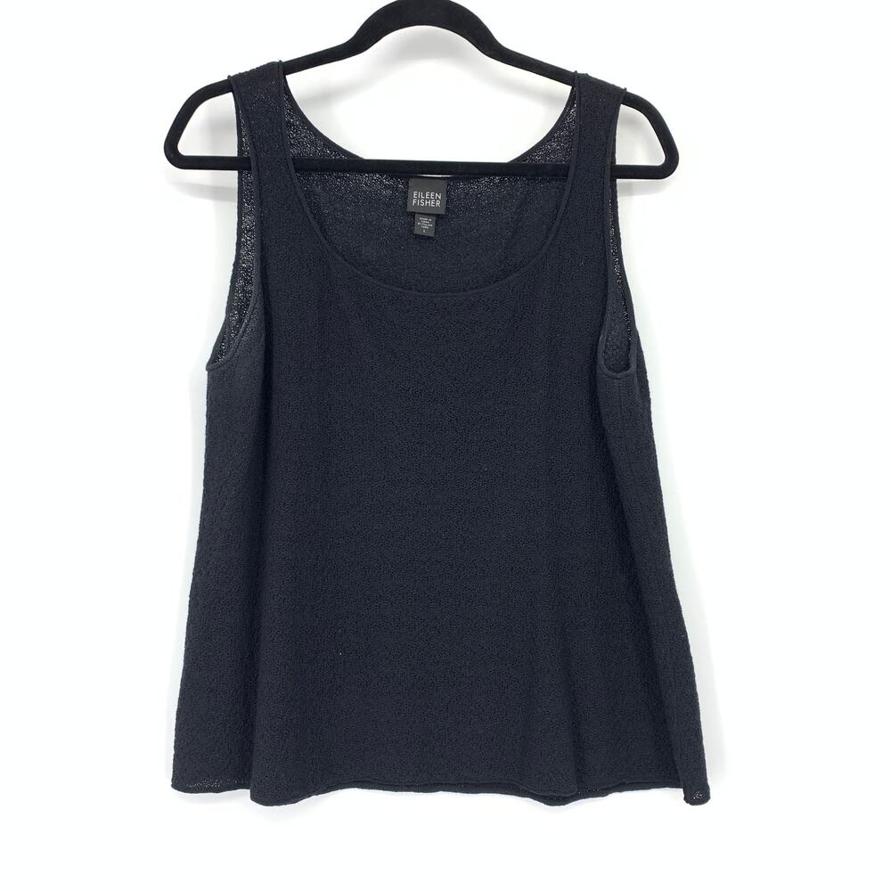 Eileen Fisher Scoop Neck Sleeveless Shell Tank Blouse Womens L Black 100% Wool